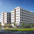 Aerial Planning Of Large Multistorey Building Complex With Green Space Trees Road Pedestrians And Vehicles