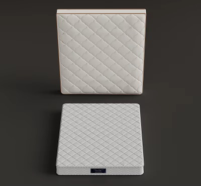 Two White Mattresses Featuring Diamond Quilted Design One Upright And Flat 3d model