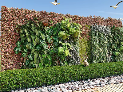 Outdoor Garden Living Plant Wall With Lush Green Plants And Natural Scenery 3d model