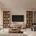 Minimalist Natural Dining and Living Room With Wooden Furniture Hanging Pendant Light and Window Plant