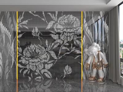 Stylish Black and White Floral Pattern Wall Paneling for Modern Interior Decor Enhancement 3d model