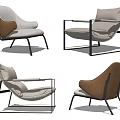 Modern Leisure Chair With Beige Brown Fabric And Black Metal Frame Design