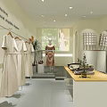 Modern Clothing Store Interior With Dresses Display Table Mannequin Screen And Potted Plant