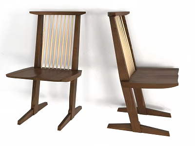 Wooden Single Chair With Vertical Slat Back And Angled Legs Design 3d model