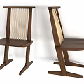Wooden Single Chair With Vertical Slat Back And Angled Legs Design