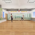 Two People Doing Fitness Dance In Studio With Wooden Floor And Mirror Wall