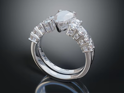 Elegant Platinum Ring With Central Diamond And Side Diamonds In Classic Design 3d model