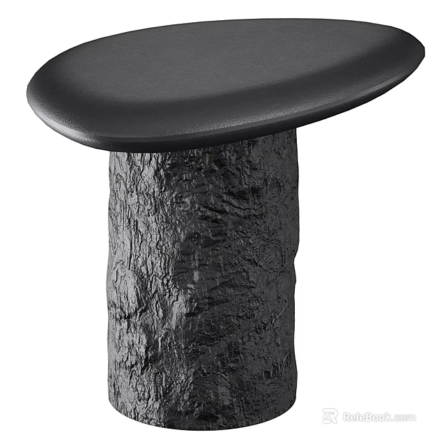 Black Round Top Side Table With Textured Stone Like Base And Modern Design 3d model 