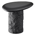 Black Round Top Side Table With Textured Stone Like Base And Modern Design 3d model