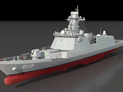 Modern Warship Featuring Gray Hull Red Bottom Hull Number 818 And Radar Antenna On Superstructure 3d model