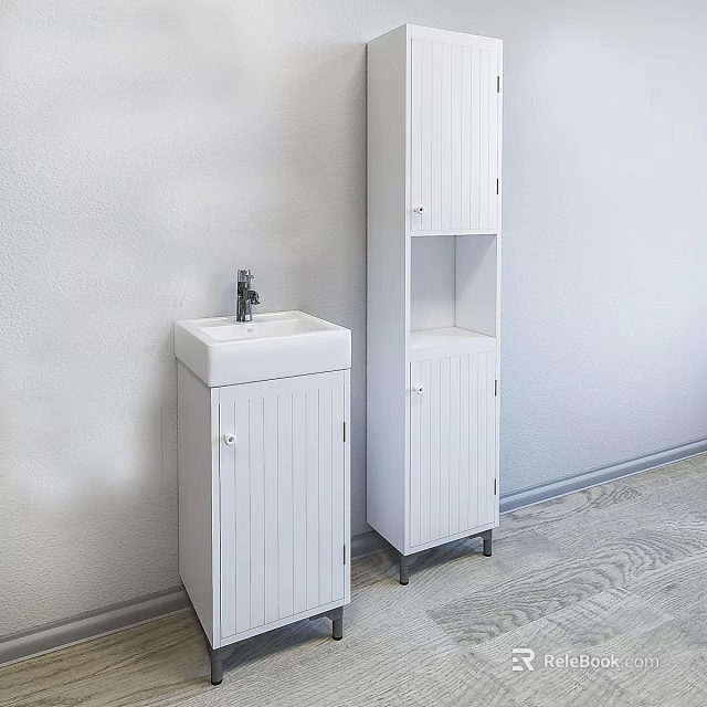Modern White Kitchen Storage Cabinets With Sink Counter And Electrical Appliances 3d model 
