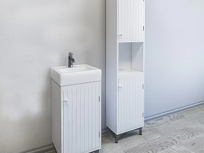 Modern White Kitchen Storage Cabinets With Sink Counter And Electrical Appliances 3d model