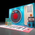 Vibrant Photo Spot With Blue Device Red Circular Button Social Media Icons And Keyboard Mat