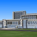 Modern Building Complex Architectural Design Featuring Connected Structures Glass Facades Green Lawns And Roads