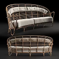 Elegant Modern Two Seater Sofa With Rattan Frame And Soft White Cushions