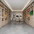 Specialty Store Interior With Modern Shelves Displayed Products Central Tables Chairs And Bright Lighting