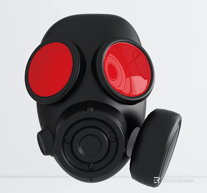 Black Gas Mask With Red Circular Lenses And Breathing Apparatus 3d model 