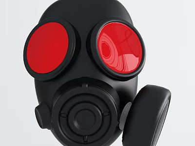 Black Gas Mask With Red Circular Lenses And Breathing Apparatus 3d model