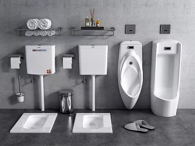 White Toilet in Modern Bathroom with Sleek Ceramic Design and Clean Fixtures 3d model