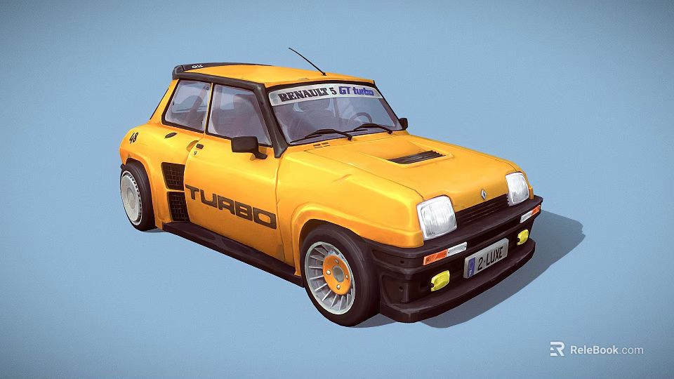 Yellow Turbo Racing Car With Benvenuto Citroen Logo And Alloy Wheels 3d model 