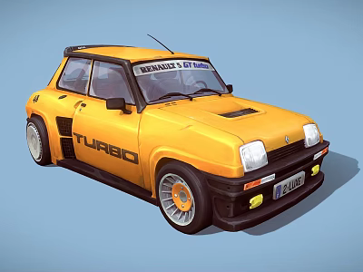 Yellow Turbo Racing Car With Benvenuto Citroen Logo And Alloy Wheels 3d model