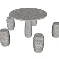 Durable Round Stone Table With Four Cylindrical Stools Set For Patio 3d model