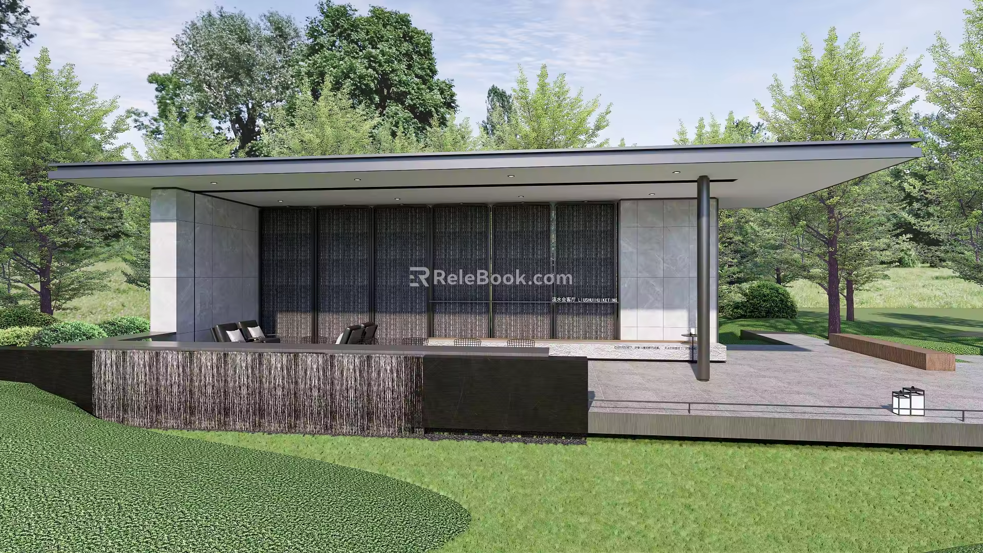 Modern gallery park landscape gallery reception area rest area 3d model