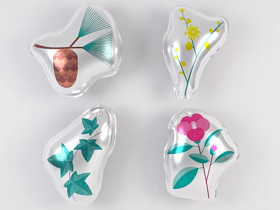 Irregular Transparent Inflatable Models With Pine Needle Yellow Flower Vine And Pink Flower Designs 3d model