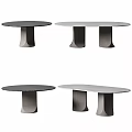 Modern Round And Oval Dining Tables With Neutral Gray Tops And Unique Sculpted Bases