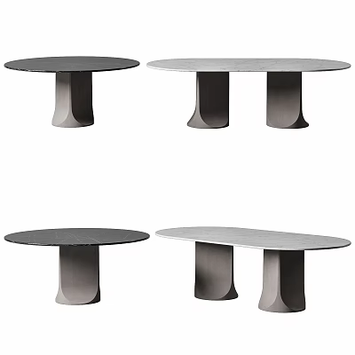 Modern Round And Oval Dining Tables With Neutral Gray Tops And Unique Sculpted Bases 3d model
