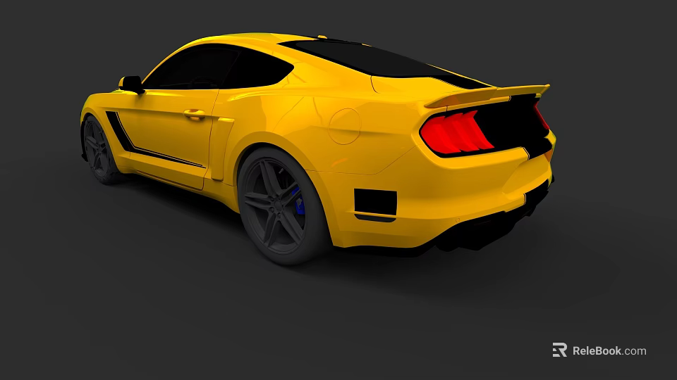 Yellow Sports Car With Streamlined Body Black Spoiler Red Tail Lights And Black Alloy Wheels 3d model 