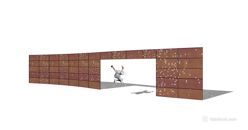 Modern Brown Feature Wall With Square Panels And Central Opening Design 3d model