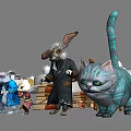Alice And Mad Hatter With Cheshire Cat March Hare At Tea Table With Teacups