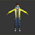 3D Young Male Character With Brown Short Hair Yellow Jacket And Blue Pants Standing Pose