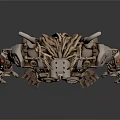 Mechanical Monster Character Creature With Detailed Metal Gears Robotic Limbs And Orange Accents