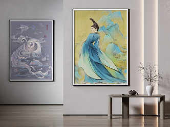 New Chinese figure painting decorative painting 3d model