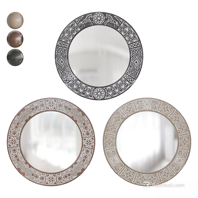 Decorative Round Mirrors With Intricate Patterned Frames For Home Wall Decoration 3d model