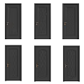 Elegant Black Swing Doors Featuring Intricate Patterns And Golden Handles 3d model