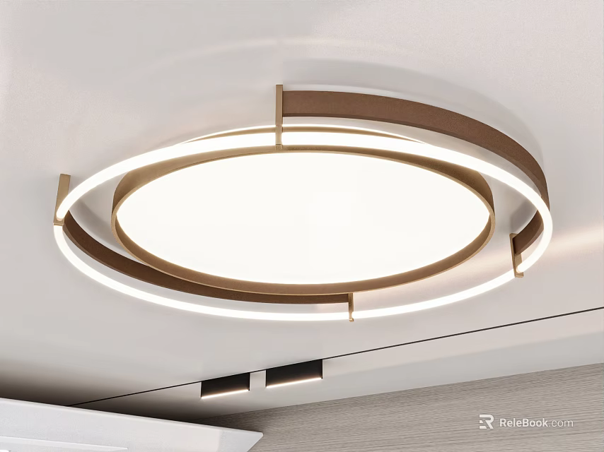 Modern Circular Ceiling Light With Metal Frame And White Lampshade 3d model 