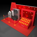 Modern Home Appliances Exhibition With Refrigerator Washing Machine TV And Orange Balls On Red Background