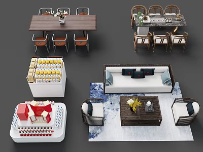 Modern Sofa And Coffee Table Set With Area Rug Cushions Side Chairs Decor 3d model