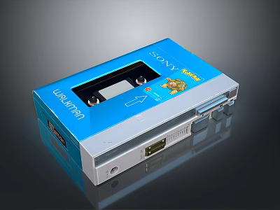 Retro Computer Cassette Tape Storage Device Featuring Sony Walkman Blue Vintage Style 3d model