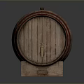 Vintage Wooden Barrel With Red Hoops Metal Tap And Wooden Stand