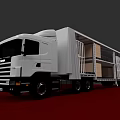 White Scania Truck With Open Cargo Area Carrying Wooden Crates On Red Surface
