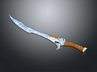 Decorative Medieval Sword With Engraved Metal Blade And Brown Wooden Handle 3d model
