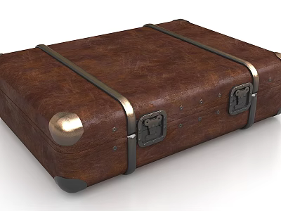 Vintage Brown Leather Suitcase With Metal Straps Buckles And Classic Design 3d model