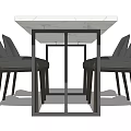 Modern Dining Table Set With White Marble Tabletop And Black Chairs 3d model