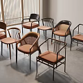Modern Dining Chairs With Different Designs Metal Frames Rattan Elements And Upholstered Seats 3d model