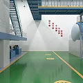 Industrial Facility Interior With Large Storage Tanks Blue Steel Structures And Green Flooring