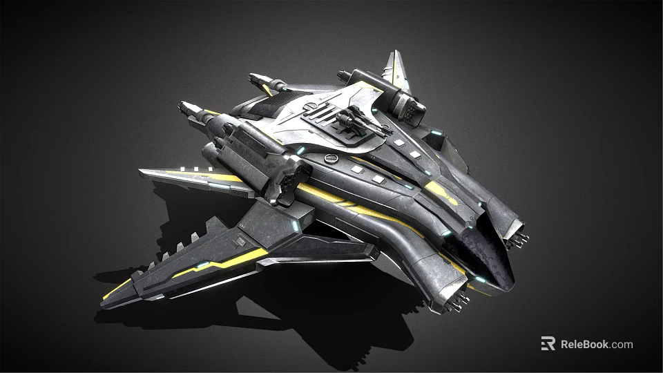 Sci-Fi Spaceship 3D Model Featuring Metallic Gray Body Yellow Accent Lines And Complex Structure 3d model 